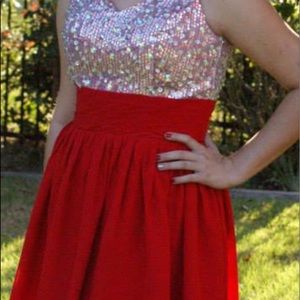 Red and silver sequin short dress